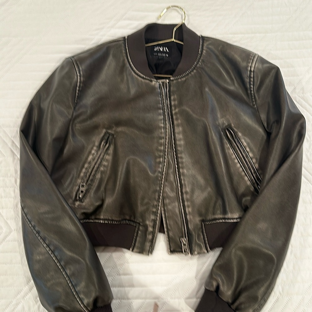 Brand New Zara Brown Distressed Leather Jacket
